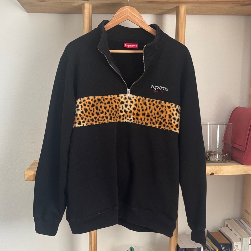 Supreme Black Half-Zip with Leopard Accent